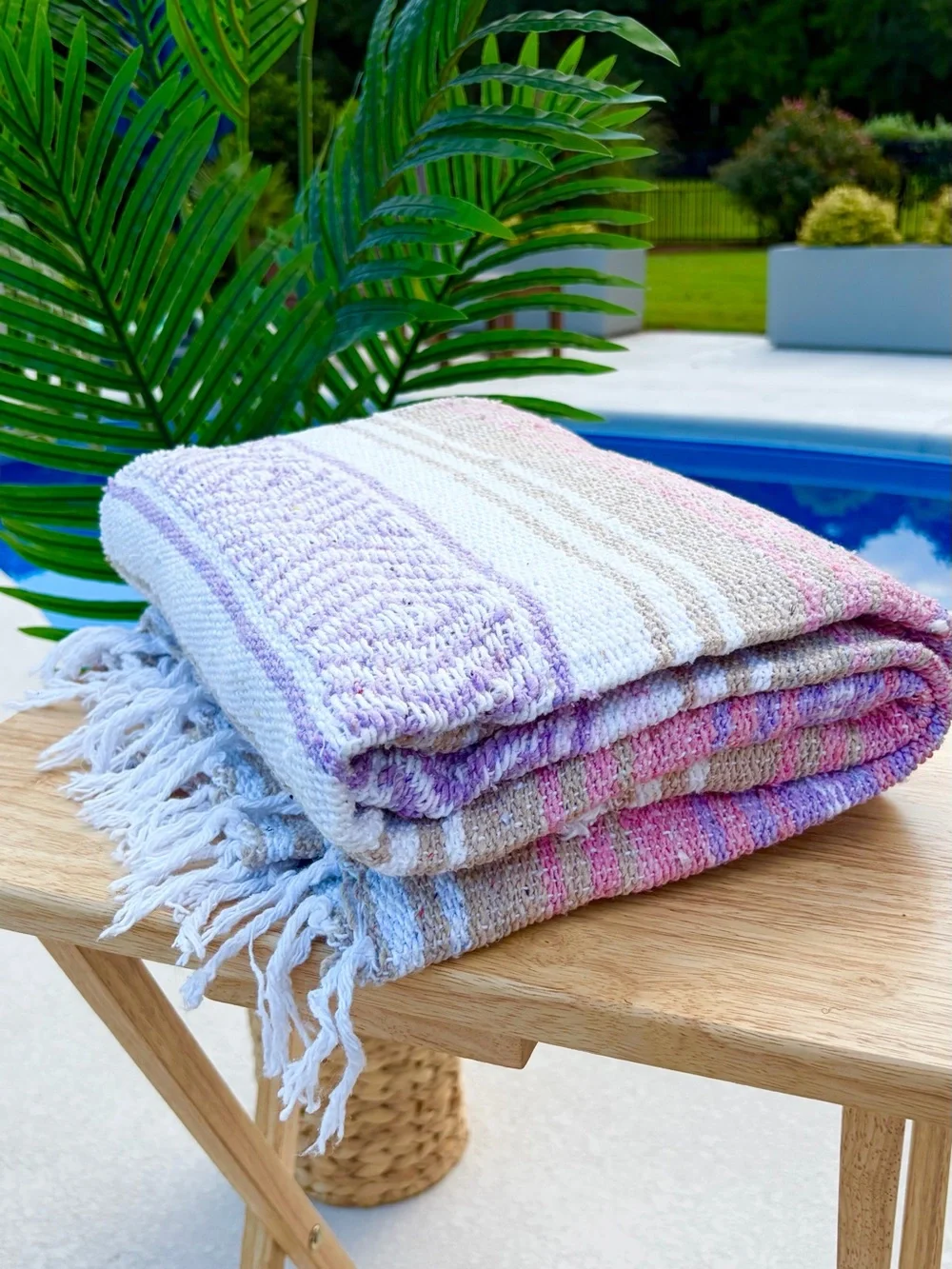 Mexican Falsa Blanket – Woven Striped Serape Throw with Fringe